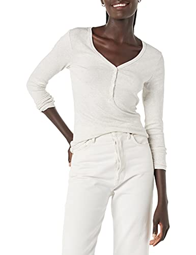 Amazon Essentials Women's Ribbed Knit Long Sleeve Henley Slim Fit T-Shirt