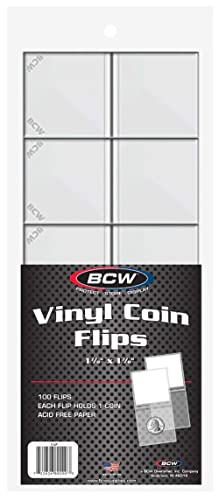 BCW Double Pocket Vinyl Coin Flips with Paper Insert | 2x2 Coin Holders for Easy Identification | Heavy-Duty Mylar Coin Flips for Safe Coin Storage