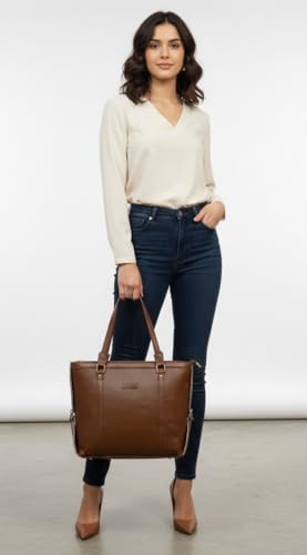 Image of BAGGIT Brown Tote Bag, Textured Faux Leather, Shoulder Handbag with Zip Closure, Gold Hardware