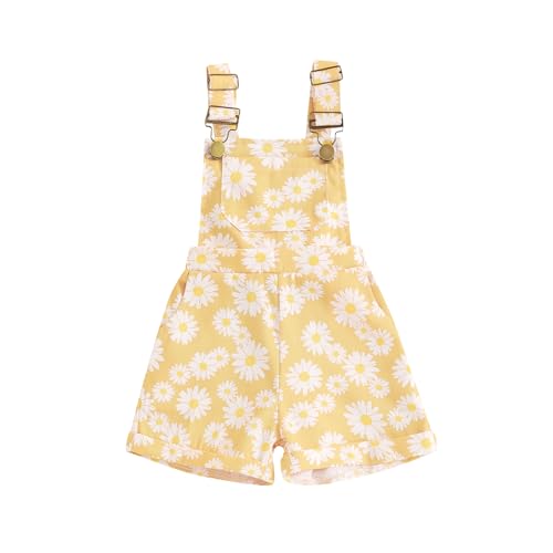 Image of Ayalinggo Toddler Baby Girl Sunflower Print Overalls Shorts with Pocket Suspender Trousers Cute Summer Clothing Outfit