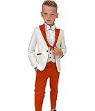 SAROULU Boys Formal Suit Wedding Tuxedo 3 Pieces Floral Jacket Pants Vest Kids Party Blazer Burnt Orange 4/4T