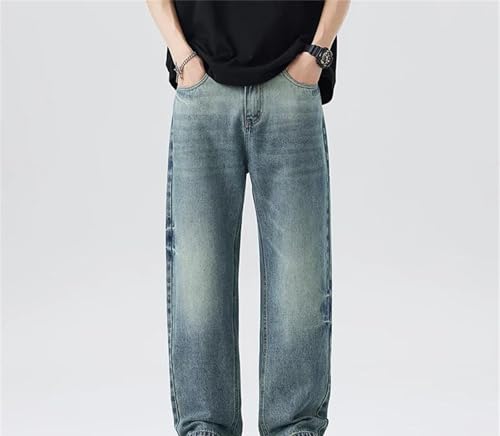 Mens Jeans Spring Summer Straight Leg Vintage Pants Streetwear Loose Casual Denim Wide-Leg Fashion2