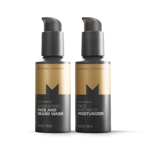 Skin Duo: Hydrating Face and Beard Wash & Face and Neck Moisturizer by Michael Strahan | Menâs Facial Grooming and Skincare Kit for Dry, Sensitive Skin | 3.4 Fl. Oz, Each