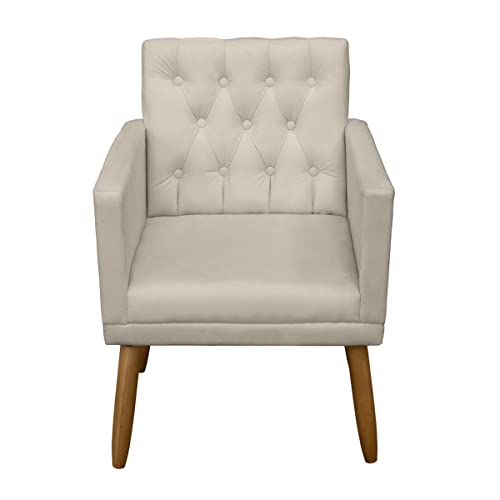 Poltrona Decorativa com Puff resistente moderno para sala de estar Recepção (Bege)