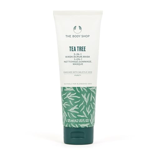 The Body Shop Tea Tree 3-in-1 Wash Scrub & Mask (1x 125ml) Face Cleanser for Blemished Skin With Tea Tree Oil & Salicylic Acid Purifies Exfoliates & Clarifies Suitable for Blemished Skin