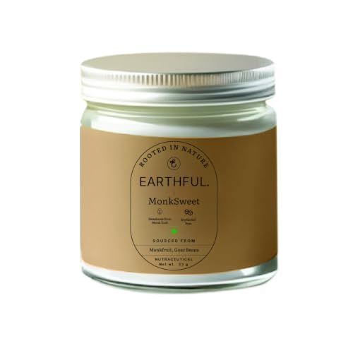 Image of Earthful MonkSweet | Erythritol-Free Monk Fruit Sweetener Powder - Natural Sugar Substitute, Zero Calorie | Gut-Friendly Diabetic & Keto Blend | Guar Fiber | Stevia Alternative | 33g