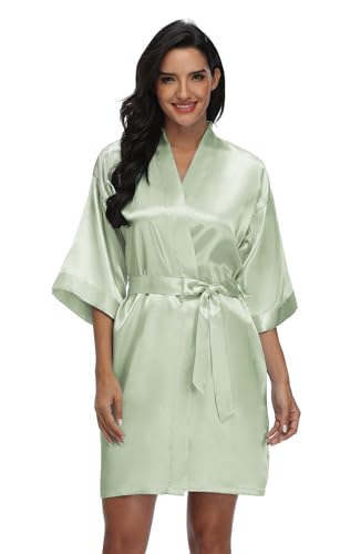 Image of Women's Pure Short Silky Robes Bridesmaid Bride Party Satin Robes Sleepwear