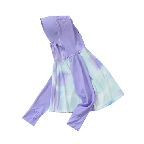 Kids UPF50+ Sun Protection Hoodies Color Block Loose Raglan Long Sleeve Zip-Up Cooling Ice Silk Sun Shirts for 2-14 Years