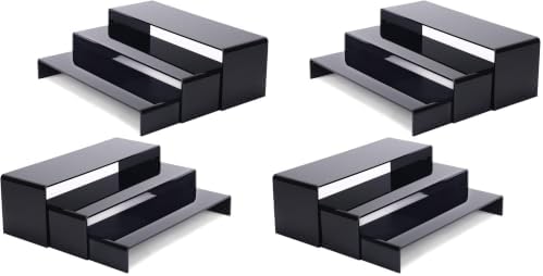 ANDGOO 6Pcs Large Acrylic Risers, 2 Set(11.2”L~11.6”L~12”L) Black Rectangular Showcase Collectibles Display Shelf, Retail Desktop Display Stand for Organize and Decoration (Pack of 2) image 2