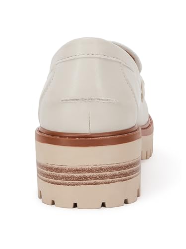 Image of VETASTE Women's Platform Chunky Heel Loafers Slip on Business Casual Shoes | Classic Closed Round Toe, Lug Sole, Work Office Uniform Oxfords, Metal Chain