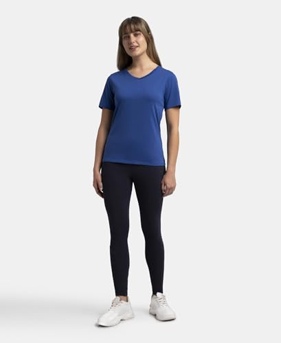 Image of Jockey AW89 Women Super Combed Cotton Rich Fabric Relaxed Fit V-Neck Half Sleeve T-Shirt