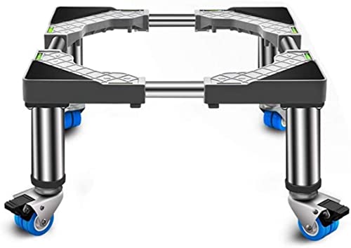 Base de soporte para lavadoraBase de soporte para lavadora móvil con ruedas de bloqueo de 4×2 Bandejas de piso multifuncionales para secadora y refrigerador Longitud: 65-80 cm Mover muebles y electrod