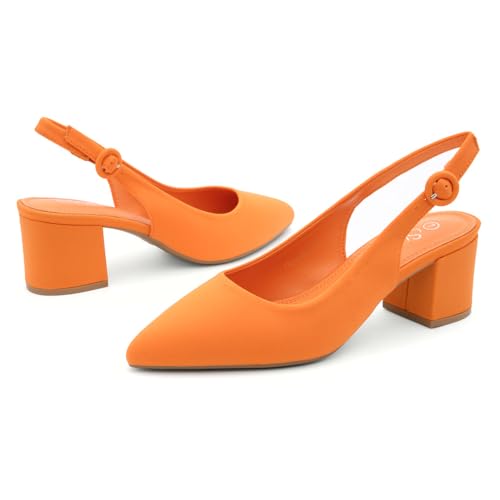 Shoe Land Pointed Toe Low Block Heels for Women – Slingback Slip-On Chunky Heeled Dress Pumps | 2.25 Inch Comfortable Business Casual Heels for Work, Office & Wedding3