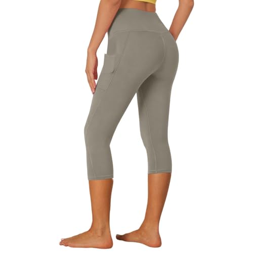 Generisch Leggings para mujer, cintura alta, elásticos, opacos, con bolsillos, control de abdomen, pantalones de compresión para correr, para deportes, gimnasio, mallas deportivas, gris, XXL