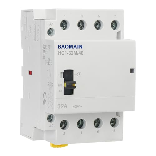 BAOMAIN 110V 4-Pole 32A Manual/Auto AC Contactor, 4NO, DIN Rail Mount miniatura 1