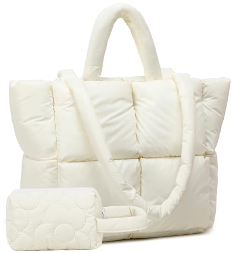 Puffer Tote Bag, Quilted Puffy Purse, Cute Padded Winter Shoulder Bags, Lightweight Down Handbag for Women Work Travel