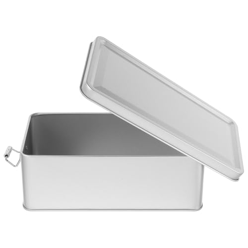 BEBEMOKO Caja Metálica de Hojalata Vintage Hermética para Almacenamiento de Dulces y Galletas, Tamaño 185x105x65 Mm, Color Plateado, Recipiente Multiuso para Fiestas y Cocina