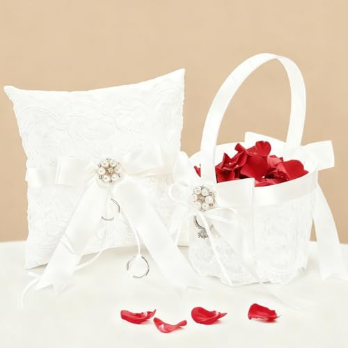 Noamus Blumenmädchen-Korb- und Ringbär-Kissen-Set, niedliche...