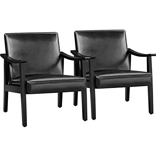 Yaheetech Loungesessel 2er Set Retro Relaxsessel Polsterstuhl Fernsehsessel Lesesessel Einzelsofa bis 136 kg Belastbar für Wohnzimmer/Empfangsraum/Heimkino/Schlafzimmer Schwarz