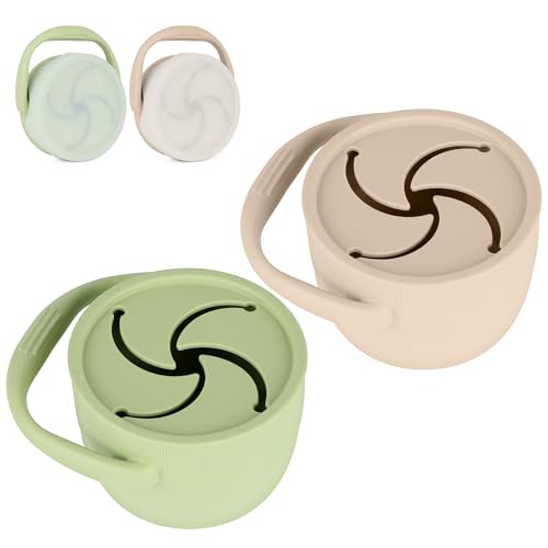 Image of Sallurna Silicone Snack Cups for Toddlers, Snack Containers with Lids, Foldable Baby Food Catcher with Holders and Dustproof Lid, 2 Pack (Color 3)