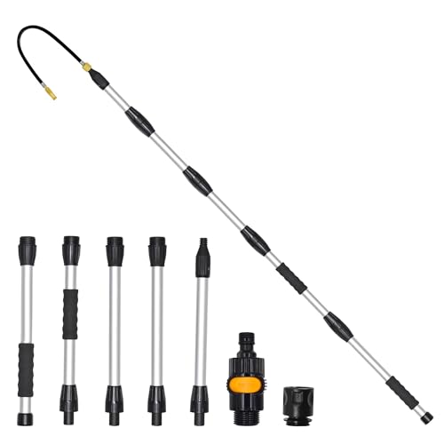 Buyplus Gutter Cleaner Tools from The Ground, Rain Gutter Cleaner Hose Attachment with Extension Poles Up to 8FT, Bendable Gutters Wand | 5 Spray Patterns, Perfect for Garden Hose