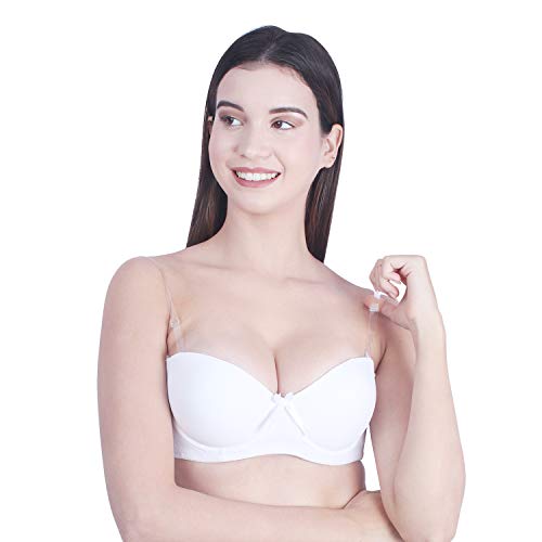 Image of Brachy Women Cotton Nylon Spandex Padded Underwire Strapless Backless Invisible Clear Transparent Back Push up Bra with (Free Extra Transparent Strap)