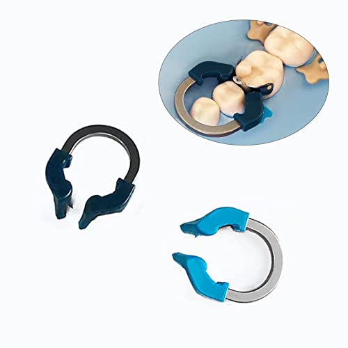 Image of Dental Sectional Matrix Ring Clamp Spring Clip, Autoclavable Nickel Titanium Orthodontic Clamp Rings, Contoured Matrices System for Pre and Post Molars. (R6 Blue+Green)