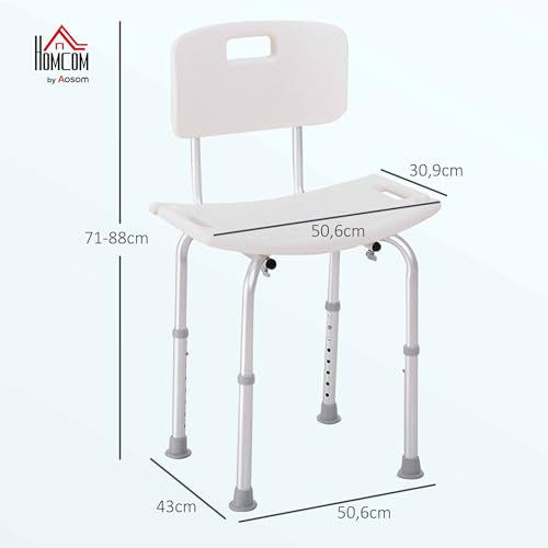 HOMCOM Silla para Ducha Personas Mayores Taburete de Ducha con Altura Ajustable en 8 Niveles Respaldo y Alfombrillas Antideslizante Ayuda para Baño para Ancianos y Discapacitados - imagen 2