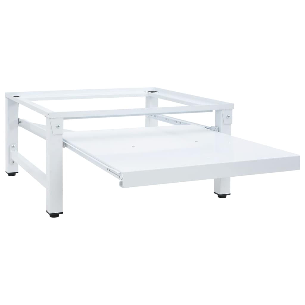 Brokky Supporto Lavatrice e Asciugatrice con Mensola Estraibile Bianco-Base Torre, Kit di Sovrapposizione Lavatrice Asciugatrice Universale, Supporto Premontato con Ripiano Estraibile