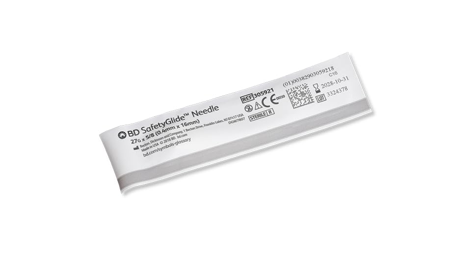 BD SafetyGlide Needle, 27 G x 5/8 in. #305921, (50 Count)