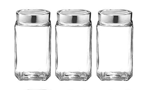 Image of Glass Jar with Lid, Cube Glass Container for Kitchen, 350 ml, pack of 3