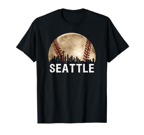Seattle Skyline City Vintage Baseball Lover T-Shirt