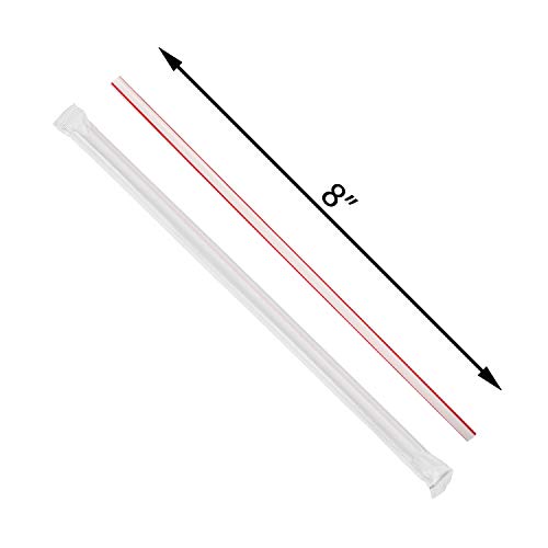 DuraHome Striped Plastic Straws Individually Wrapped White and Red 1000 Pack - 8 inch Drinking Straw, BPA Free Restaurant Style Disposable Straight Straws 0.24" Wide, Bulk Set
