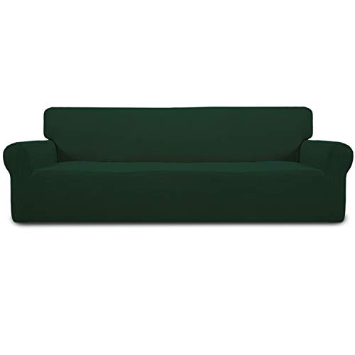 Image of Easy-Going Stretch 4 Seater Sofa Slipcover 1-Piece Sofa Cover Furniture Protector Couch Soft with Elastic Bottom for Kids, Polyester Spandex Jacquard Fabric Small Checks Dark Green