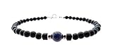 DAMALI Yellow Gold Filled Genuine SAPPHIRE Bracelet, September Birthstone Bracelet, 4MM Gemstone Beaded Bracelet, Virgo Zodiac Husband Son Boyfriend Birthday Gift for Him