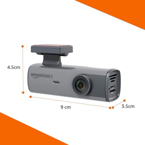 Image of Amazon Basics Car Dash Camera Full HD 1080p, 150 Wide Angle, F2.0 Aperture, Super-Capacitor, G-Sensor, WiFi, Parking Mode, Upto 128GB Supported