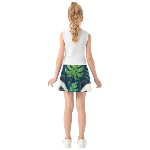 Joisal Athletic Shorts Girls Skorts Tennis Skirts Toddler Pleated School Skirt Cute Panda Green Tropical Leaves 3t4