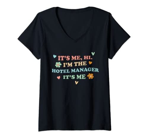Mujer Groovy It's Hi Me Job Title - Divertido gerente de hotel Camiseta Cuello V