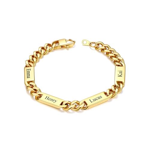 Custom4U Personalized Cuban Link Bracelet for Men, 5mm/7mm/9mm Width 1-6 Names Engraved Stainless Steel Customized Chain Silver Bracelet Jewelry Gifts for Men Women Mom Dad Husband Father b.