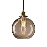 億兆堂 1灯ペンダントライト 琥珀色ガラス コード調節可能 工事不要 E26口金 LED対応 器具のみ 天井照明 真鍮メッキ アンティーク レトロ フレンチ ヨーロッパ ヴィンテージ 吊り下げライト ランプシェード 北欧 シンプル 寝室 リビング ダイニング カフェ [引掛けシーリング式] 電球別売り