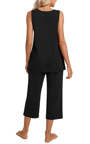 Image of TAOHUADAO Womens Summer 2 Piece Pajama Sets, Sleeveless Tops with Capri Pants, Lounge Ladies Pjs Sets with Pockets