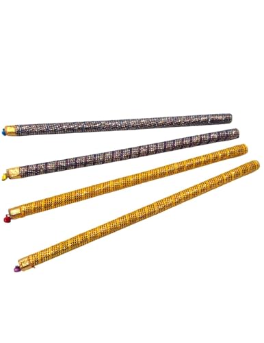 Image of BookMyCostume Decorative Wooden Dandiya Sticks Pack of 2 (4 Sticks) | Pink & Green Garba Stick | Traditional Garba Dance Sticks for Navratri & Dandiya Raas | Fancy Dress Accessory for Kids & Adults