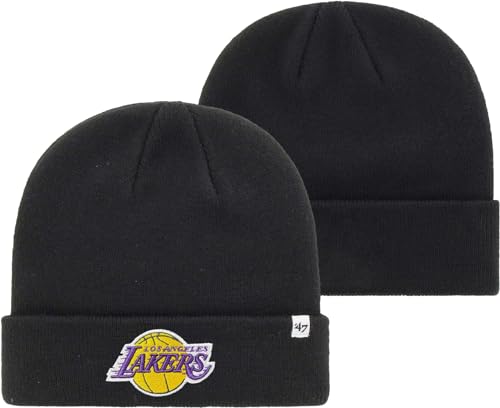 47 NBA Unisex-Adult Primary Logo Cuffed Knit Primary Logo Team Color Beanie Hat Cold Weather Hat, One Size (Los Angeles Lakers Black)