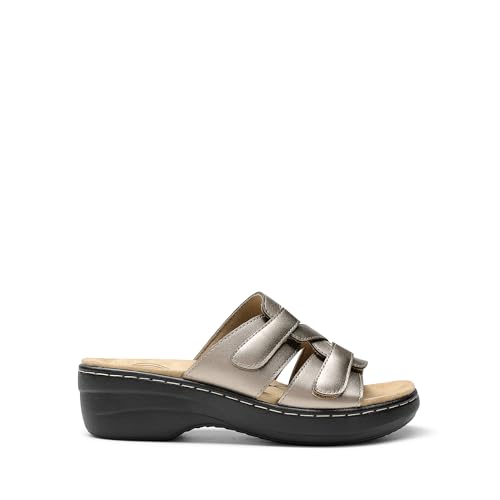 DREAM PAIRS DREAM PAIRS Women Arch Support Slide Sandals Adjustable Straps Slip On Wedge Sandals Casual Comfort Lightweight Flat Slides,Size 9,Pewter,DWUMSS2530