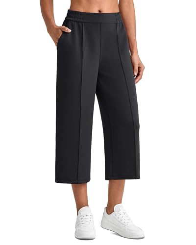 G4Free Black Pants for Women Wide Leg Capri Pants with
