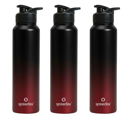 Image of Speedex Stainless Steel Metal Water Bottle 1 Ltr 1000 ml, BIS Approved, Leak Proof Sipper Cap Bottle for Office, School, Gym, Travel, Daily Use for Men, Women, Kids, Adults, Black Wine, Set of 3