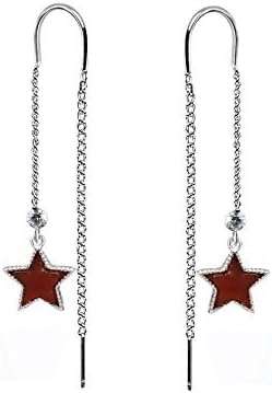POLITENY Long Chain Gold Plated 925 Sterling Silver Fashion Earrings for Women (Star, NA)