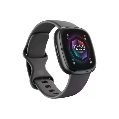 Fitbit Sense 2 Advanced Health and Fitness Smart Watch (Grey/Graphite) with Manage Stress, ECG, SpO2, GPS, 2 Sizes Bands, Bundle with Charger Dock, Wall Adapter, 2 Screen Protectors & PremGear Cloth