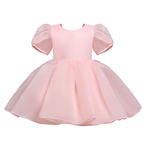 Kids Girls Puff Sleeve Dress Party Princess Dress 2~8 Years Short Sleeve Summer Backless Puffy Dresses Pageant