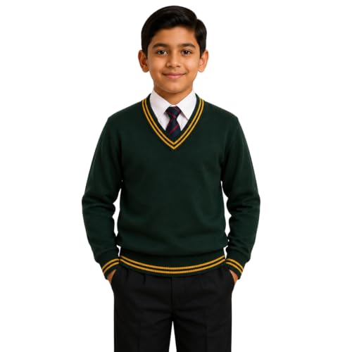 Image of Boy's School Uniform Lining Full Sleeves Sweater - Daffodil
